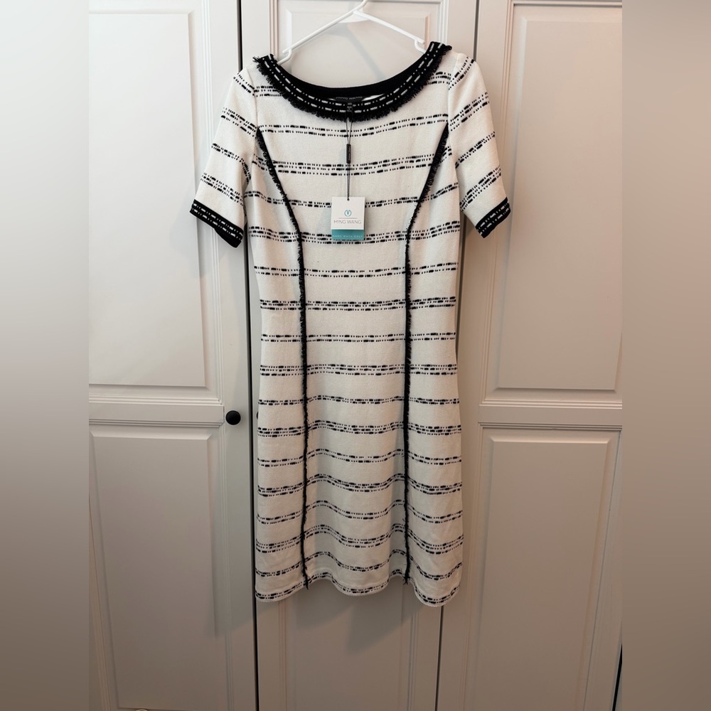 Ming Wang Jewel Neck Striped Flare Soft Knit Dress NWT XXS - Picture 4 of 10